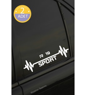 Renault R 19 Nabız Kalp Atışı Ritim R 19 Araç Uyumlu Oto Sticker 2 Adet Beyaz 20*7CM