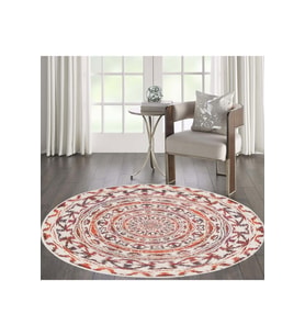 Eliana Home Baskılı, Yıkanabilir Kaymaz Taban Yuvarlak Halı LNA7043 120x120 cm (Turuncu)