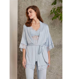 Pierre Cardin Dantelli Sabahlıklı Penye Pijama Takımı Mist