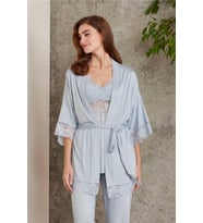 Pierre Cardin Dantelli Sabahlıklı Penye Pijama Takımı Mist