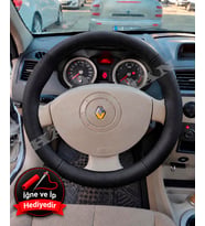 Renault Megane 2 Dikme Direksiyon Kılıfı Premium Komple Delikli Deri Siyah Dikiş 2002-2010