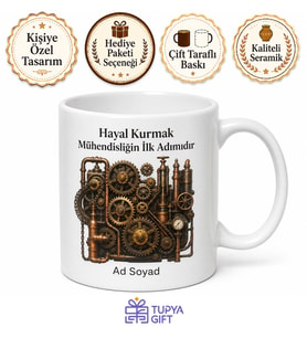 Steampunk Mekanik Dişli Çark Buhar Makinesi Kupa Bardak Özel Tasarım Hediye