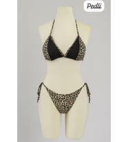 Mulvxbrf Brf02 Kadın Siyah Ve Leopar Detaylı Yandan Bağlamalı Bikini Takımı (Mulvix)