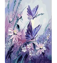 Mor Kelebekler Sayılarla Boyama Seti 50X65 cm (Tuvale Gerili)