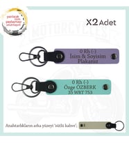 Motosiklet Aşıkları İçin, İsim Plaka ve 0 Rh (-) Kan Grubu, Acil Durum x2 Anahtarlık, Mor-Turkuaz-SK (Çok Renkli)