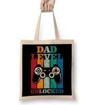 Dad Level Unlocked Gaming New Dad Baby Announcement Fathers Day Daddy To Be Video Game First 07 Bez Çanta Uzun Saplı