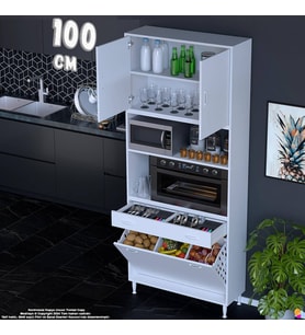 Eliusta Belin 100 cm Fırın Dolabı Kahve Köşesi Kapaklı Sepetli Mutfak Kiler Dolabı Banyo Dolabı 100x226x32cm