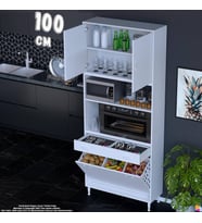 Eliusta Belin 100 cm Fırın Dolabı Kahve Köşesi Kapaklı Sepetli Mutfak Kiler Dolabı Banyo Dolabı 100x226x32cm