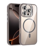 Apple iPhone 16 Pro Max Uyumlu Kılıf Standlı ve Kamera Lens Hediyeli M-Safe Şarj Özellikli Zore Etro Kapak (Gri)