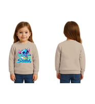 Unisex Stitch Baskılı Çocuk Swaetshirt 3 İplik Şardonlu (Taş)
