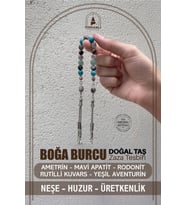 Boğa Burcu Zaza Tesbih Doğal Taş Ametrin, Mavi Apatit, Rodonit, Rutilli Kuvars, Yeşil Aventurin