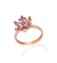 Gümüş Rose Lila Taşlı Lotus Çiçeği Kadın Yüzük