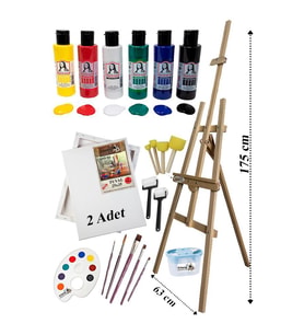 Akrilik Boya Resim Seti Südor Monalisa 6 Ana Renk 70 ml Akrilik Boya 2 Tuval 25x35 Fırça Spatula Şövale 