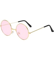 Yuvarlak Cam John Lennon Tarzı Gold Pembe Gözlük (Çok Renkli)