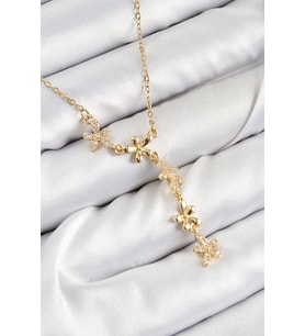 316L Çelik Zirkon Taşlı Çiçek Model Gold Renk Kadın Kolye 5886 - EEEEEE1317-7958