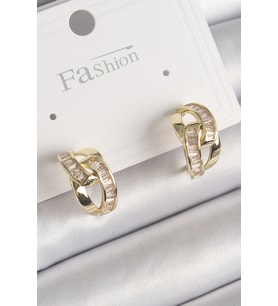 Pirinç Gold Renk Zirkon Taşlı Zincir Model Kadın Küpe TJ-BKP9794