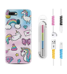 Oppo A5S A15 A16 A54 A55 A73 A74 Kılıf Kablo Koruma Spiral Silikon Unicorn Mektup 1800