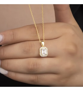 925 Ayar Gümüş Baget Taşlı  Kolye