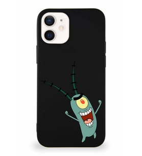 Apple iPhone 12 Mini Soft Premier Kapak Plankton Tasarımlı Silikon Kılıf - Siyah (Şeffaf)
