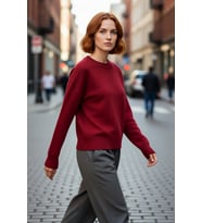 Kadın Oversize Basic Triko Bisiklet Yaka Uzun Düşük Kol Kırmızı Kışlık Günlük Şık Kazak Kaliteli