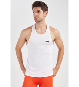 Maraton SlimFit Erkek Bisiklet Yaka Beyaz Atlet