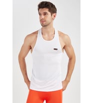 Maraton SlimFit Erkek Bisiklet Yaka Beyaz Atlet