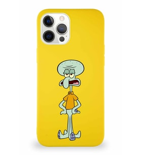 Apple iPhone 12 Pro Max Soft Premier Kapak Squidward Dokunaç Tasarımlı Silikon Kılıf - Sarı (Şeffaf)