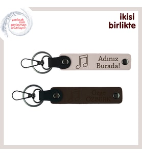 Evlilik Yıl Dönümüne Şarkılı Anı, Kişiye Özel Nota Temalı Anahtarlık Takımı, Pudra-Koyu Kahve