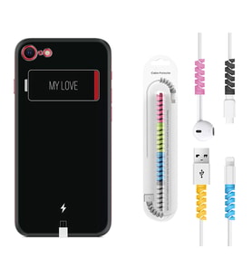 Apple iPhone 5 6 7 8 Plus Se XR Kılıf Kablo Koruma Spiral Silikon My Love 1402