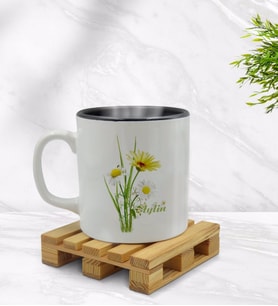 BK Gift Kişiye Özel Papatya Temalı İçi Siyah Renkli Kupa Bardak Model 11