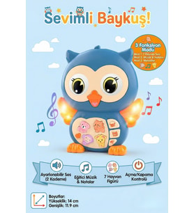 Sevimli Baykuş - Işıklı Sesli Müzikli Eğitici Bebek Oyuncağı Piyanousu (3 Mod & Hayvan Sesli)