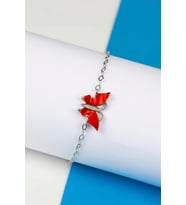Kırmızı Opal Rodyumlu 925 Ayar Gümüş Kelebek Bayan Bileklik