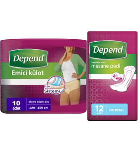 Depend Emici Külot Lohusa Pedi  XL - Extra Büyük -  Kadın (10 Adet)+Mesane Pedi Kadın Normal (12 Li)