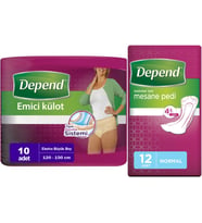 Depend Emici Külot Lohusa Pedi  XL - Extra Büyük -  Kadın (10 Adet)+Mesane Pedi Kadın Normal (12 Li)