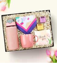 Pembe Deri Kılıflı Pipetli 500 Ml Cam Matara & Pembe Kupa & 2'li  Teashop Bitki Çayı & Tasarım Fular Hediye Seti