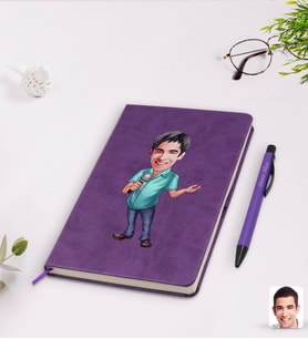 BK Gift Kişiye Özel Erkek Şarkıcı Karikatürlü Mor Termo Deri Defter Kalem Seti Model 1
