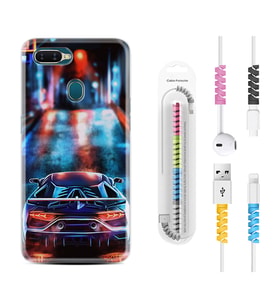 Oppo A5S A15 A16 A54 A55 A73 A74 Kılıf Kablo Koruma Spiral Silikon Neon Cars 1724
