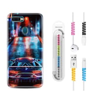 Oppo A5S A15 A16 A54 A55 A73 A74 Kılıf Kablo Koruma Spiral Silikon Neon Cars 1724