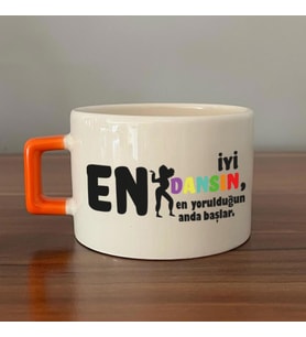 En İyi Dansın Baskılı Kadınlar Günü Turuncu Kulplu C Fincan