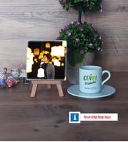 Çevre Mühendisi Fotoğraflı Dekoratif Taş, Ahşap Altlıklı Türk Kahvesi Fincanı Hediye (Model 2)