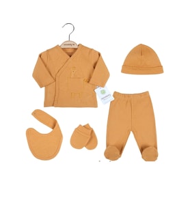 Mulvxbby Bby02 Zürafa Nakışlı Çizgili 5'Li % 100 Pamuk Hastane Çıkış Seti (Mulvix)