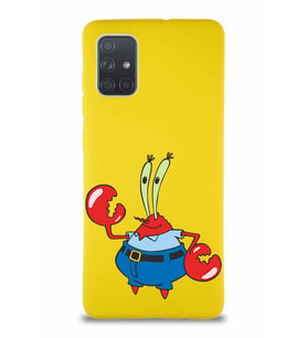 Samsung Galaxy A71 Soft Premier Kapak Bay Yengeç Tasarımlı Silikon Kılıf - Sarı (Şeffaf)