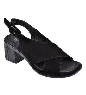 Beety Hakiki Deri 6,5 Cm Topuklu Kadın Sandalet BEE-4916 SİYAH SÜET