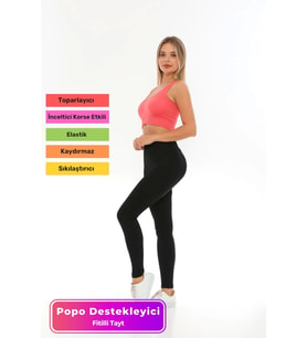 Özel Tasarım Toparlayıcı Sıkılaştırıcı Şekillendirici İç Göstermeyen Popo Destekleyici Fitilli Tayt (Siyah)