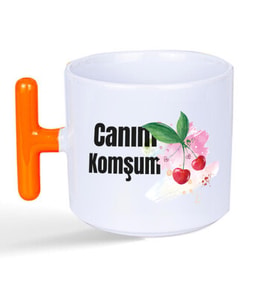 Canım Komşum Baskılı Turuncu Kulplu T Kupa