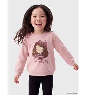 LC WAIKIKI Pembe Bisiklet Yaka Baskılı Kız Çocuk Sweatshirt