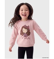 LC WAIKIKI Pembe Bisiklet Yaka Baskılı Kız Çocuk Sweatshirt