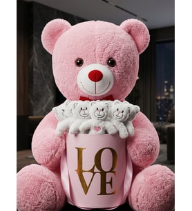 Sevgiliye Kadına Özel Hediye Pembe Peluş Ayı (55cm) ve 15'li Ayıcıklı Love Kutusu - Anneye Hediye
