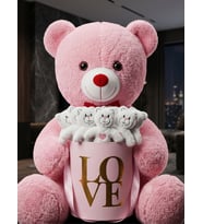 Sevgiliye Kadına Özel Hediye Pembe Peluş Ayı (55cm) ve 15'li Ayıcıklı Love Kutusu - Anneye Hediye