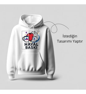 Hayal Baskı Kişiye Özel İsim Baskılı Unisex Kapüşonlu Beyaz Sweatshirt Hoodie
